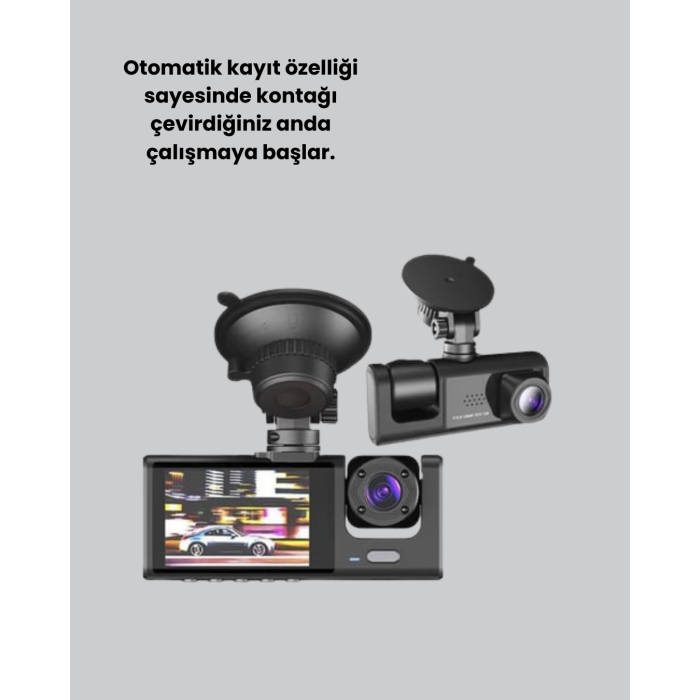 Üç Kameralı Araç Kamerası | Full HD 1080P Ön + HD İç/Arka