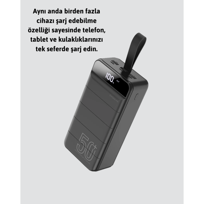 Yüksek Kapasiteli 50.000 mAh Powerbank – Type-C, Lightning ve Micro USB Uyumlu, Çoklu Cihaz Şarj Özellikli