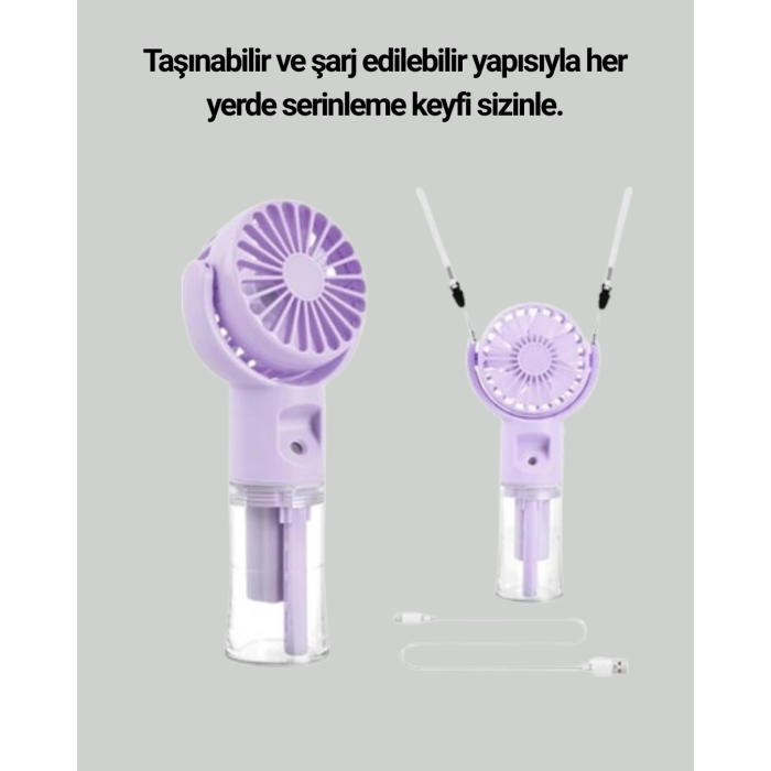 Şarjlı Su Buharlı El Vantilatörü – Taşınabilir Serinletici Fan