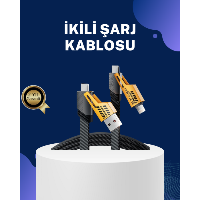 Örgülü Tasarım 4’ü 1 Arada USB-C Lightning Hızlı Şarj Kablosu