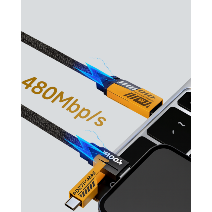 Örgülü Tasarım 4’ü 1 Arada USB-C Lightning Hızlı Şarj Kablosu