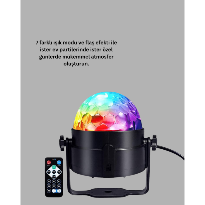 RGB LED Disko Küresi 7 Modlu Uzaktan Kumandalı