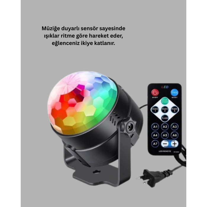 RGB LED Disko Küresi 7 Modlu Uzaktan Kumandalı