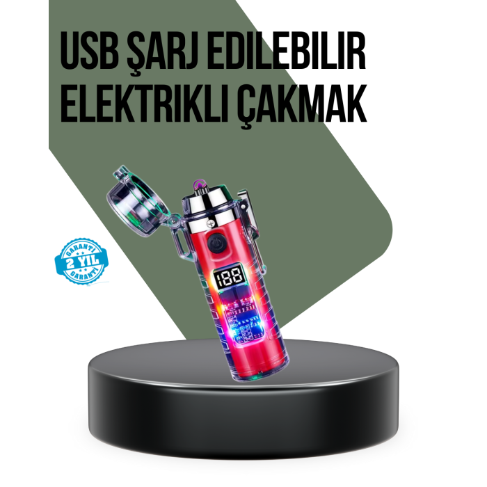 Güç Göstergeli Şarjlı Fenerli USB Elektrikli Çakmak
