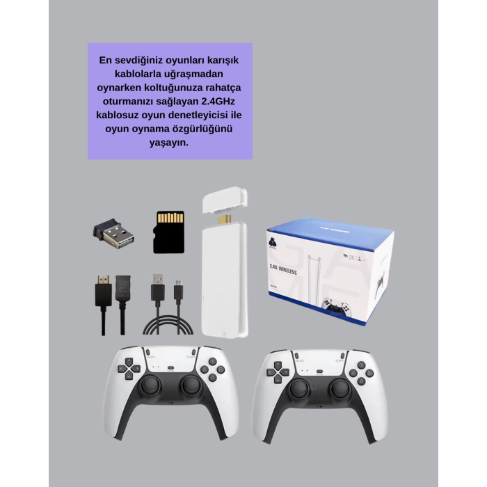 2 Kollu Kablosuz 4K TV Uyumlu Klasik Oyun Konsolu
