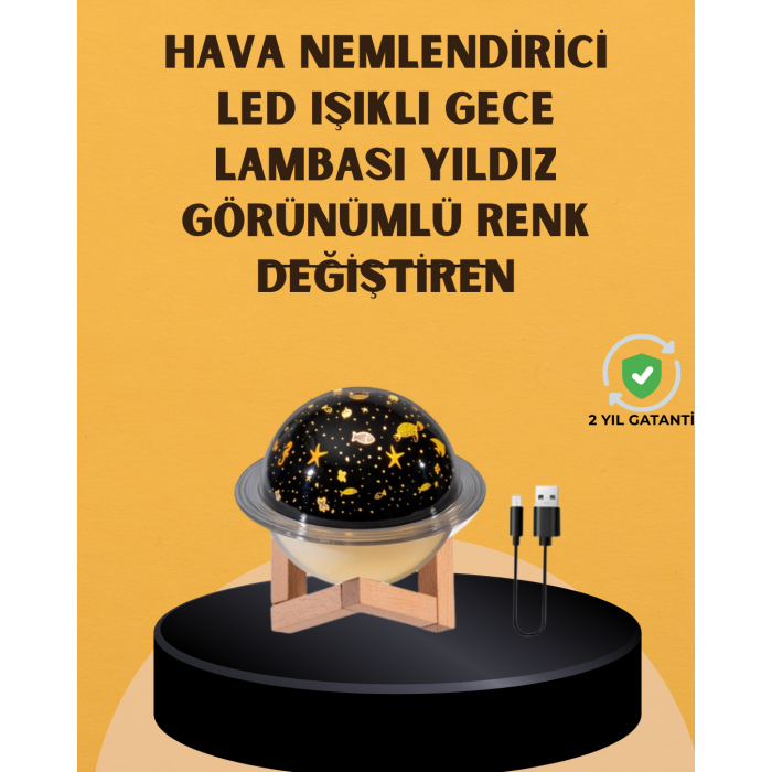 Projektör ışıklı, aromaterapi uyumlu mini masaüstü hava nemlendirici cihaz