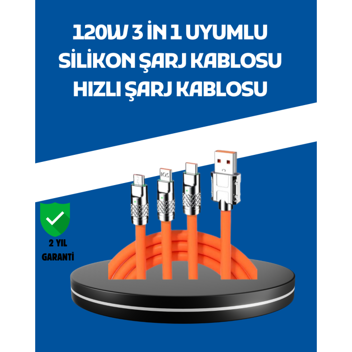 120W Şarj Destekli 3’ü 1 Arada Çoklu Şarj Kablosu – 1.2 Metre
