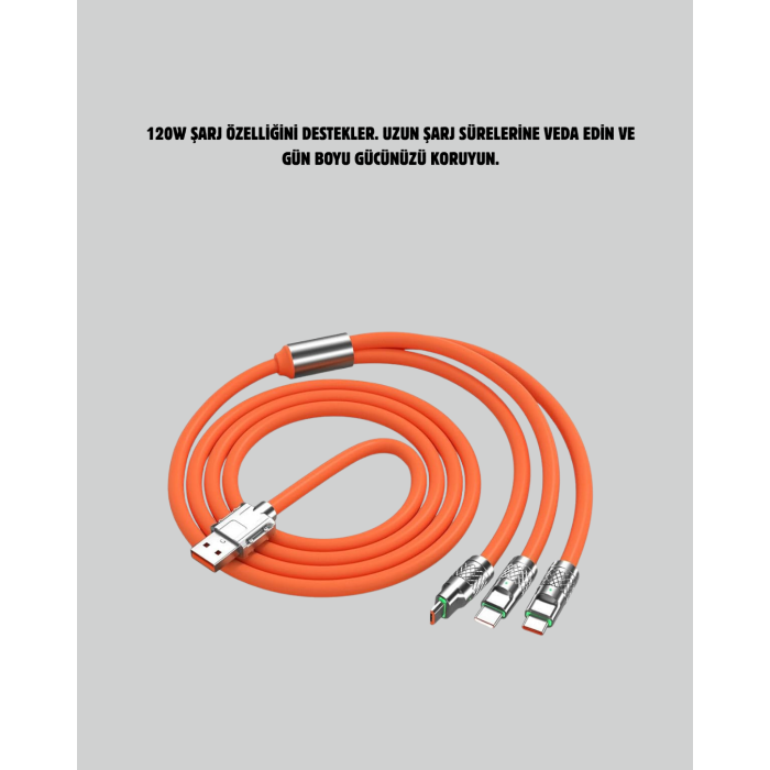 120W Şarj Destekli 3’ü 1 Arada Çoklu Şarj Kablosu – 1.2 Metre