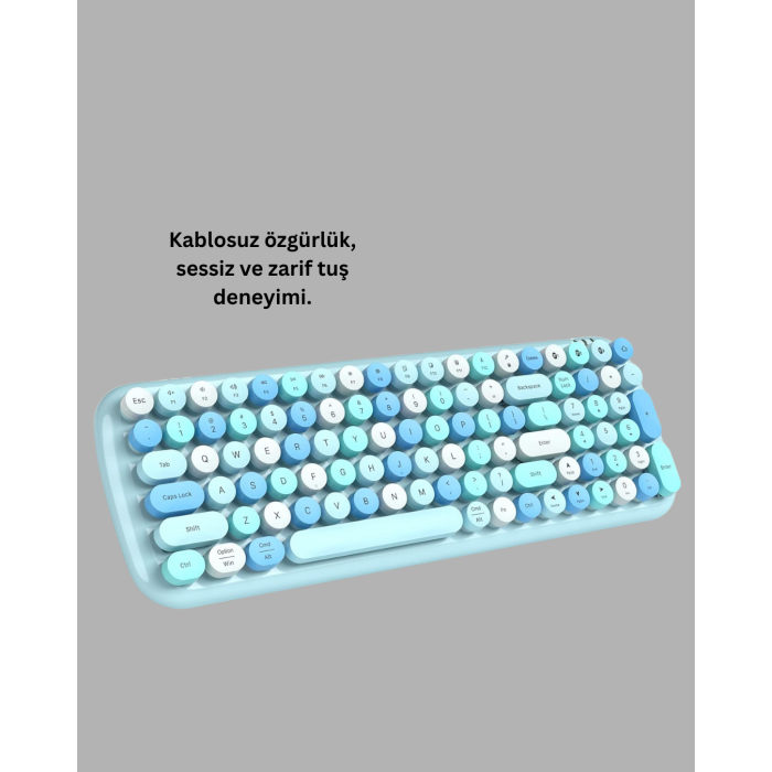 Kablosuz Retro Klavye ve Mouse Seti – 104 Tuşlu Sevimli Tasarım
