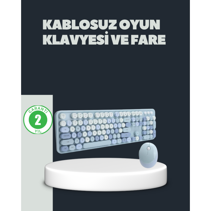 Retro Daktilo Stilli Kablosuz Klavye Mouse Seti – Sessiz ve Şık