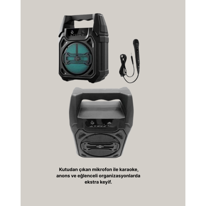 15W Güçlü Ses Çıkışlı Bluetooth Hoparlör FM Radyo ve Mikrofon Destekli