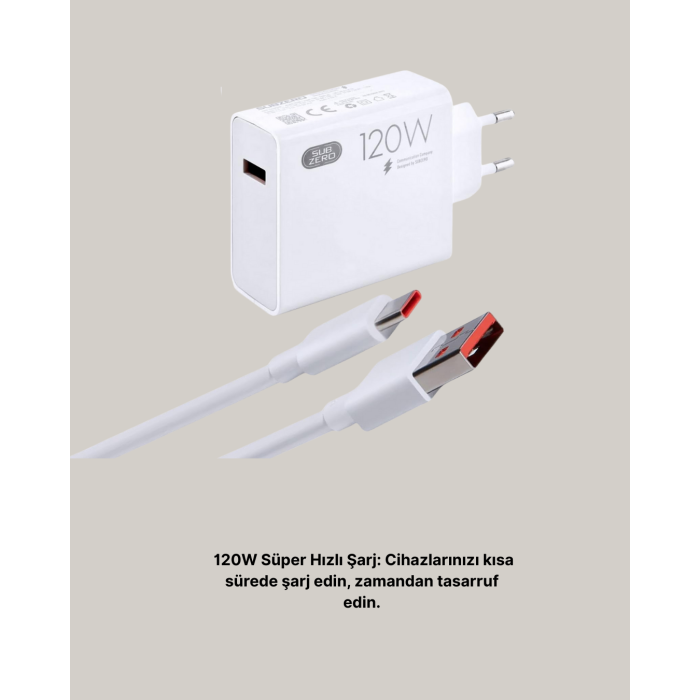 120W Güçlü Hızlı Şarj Adaptörü ve Type-C Kablo Seti – Güvenli Şarj Teknolojisi