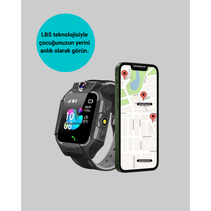 S10 Siyah Akıllı Çocuk Saati Anlık Konum Takibi ve Rota Geçmişi