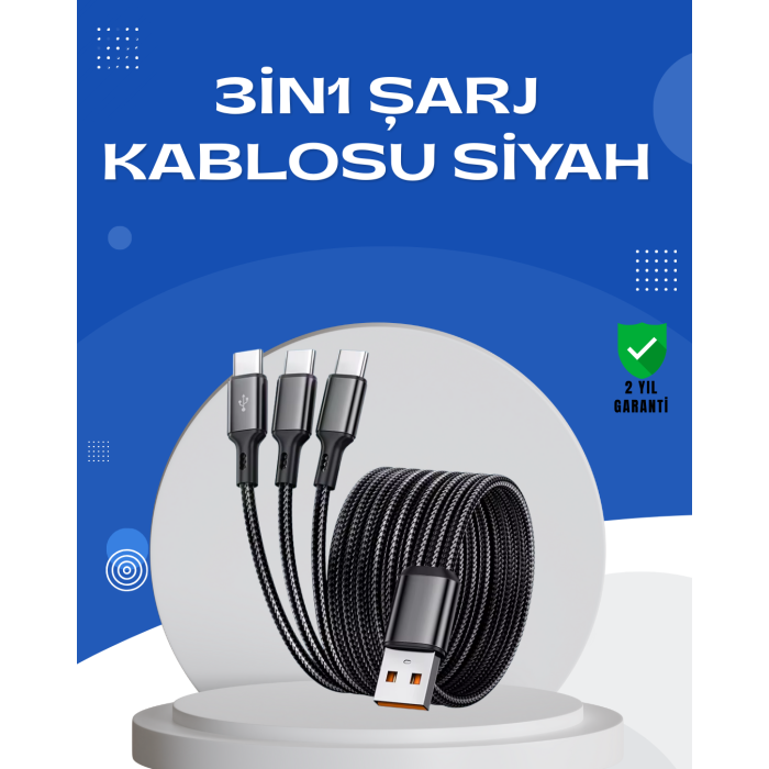 Evrensel 3 Başlıklı Şarj Kablosu – iPhone Huawei Samsung İçin