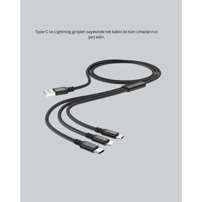 Çoklu USB Şarj Kablosu – 1,2m Hızlı Şarj, 3A Güçlü Akım