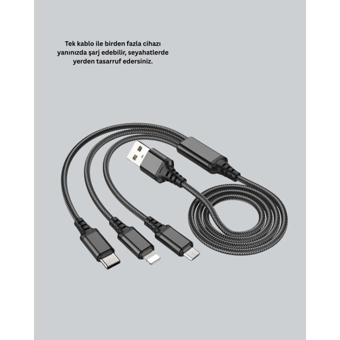 Çoklu USB Şarj Kablosu – 1,2m Hızlı Şarj, 3A Güçlü Akım
