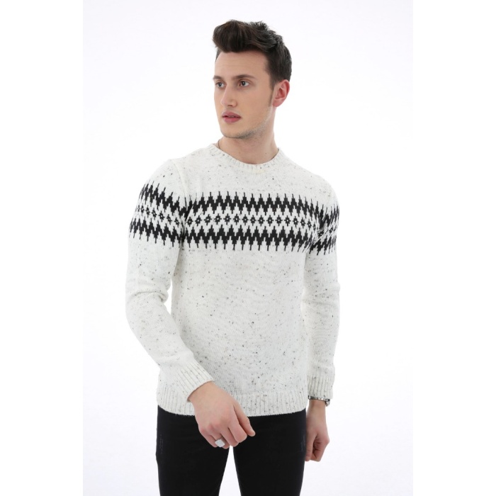 Baklava Desenli Kalın Kışlık Erkek Günlük Triko Kazak