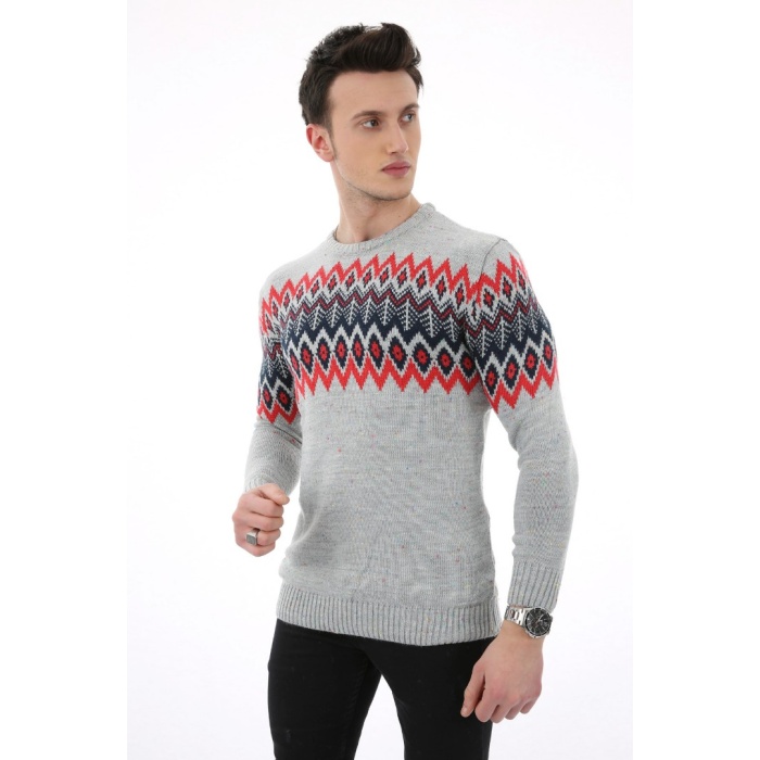 Baklava Desenli Kalın Kışlık Erkek Günlük Triko Kazak