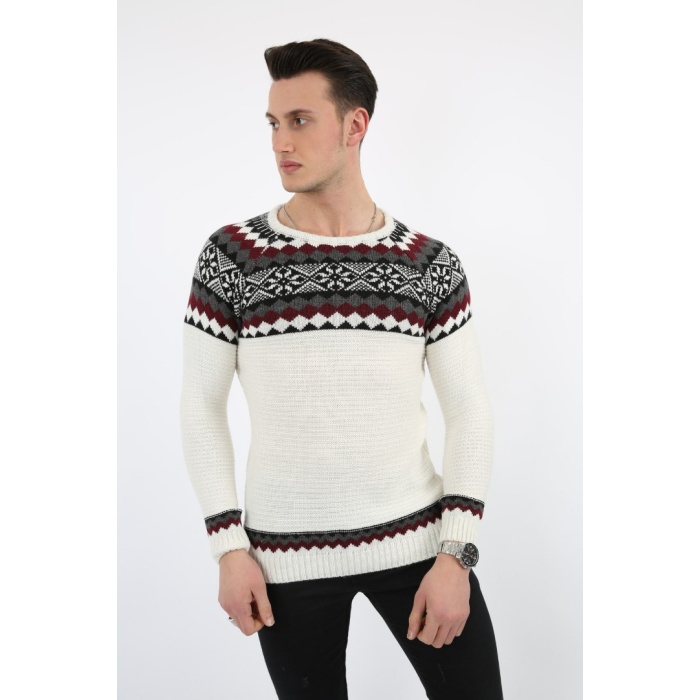 Baklava Desenli Kalın Kışlık Erkek Günlük Triko Kazak