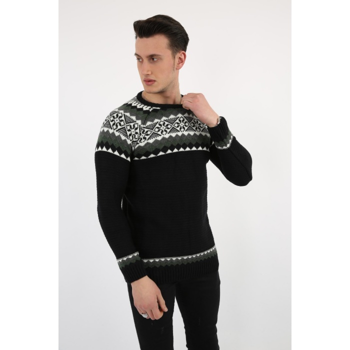 Baklava Desenli Kalın Kışlık Erkek Günlük Triko Kazak