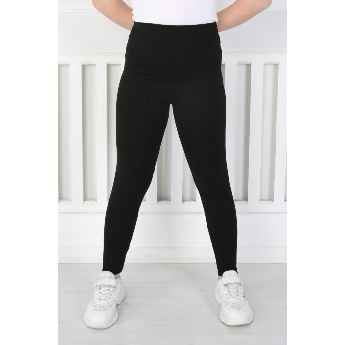 Dar Paça Birinci Kalite Fitilli Kumaş Siyah Kız Çocuk Günlük Tayt