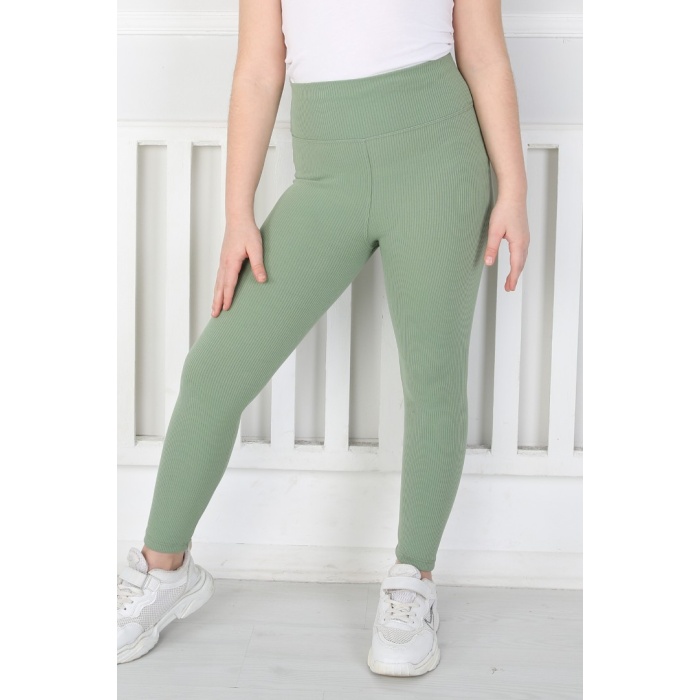 Dar Paça Birinci Kalite Fitilli Kumaş Yeşil Kız Çocuk Günlük Tayt