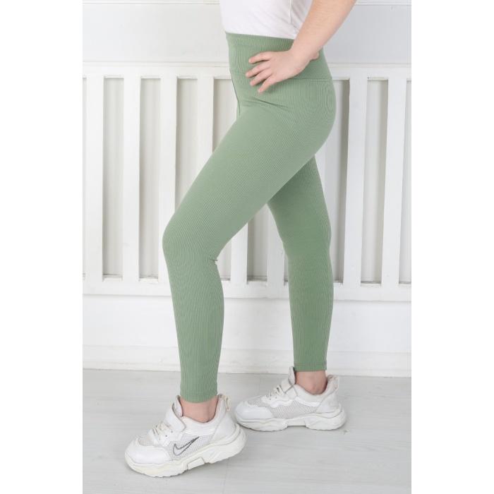 Dar Paça Birinci Kalite Fitilli Kumaş Yeşil Kız Çocuk Günlük Tayt