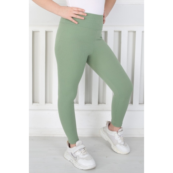 Dar Paça Birinci Kalite Fitilli Kumaş Yeşil Kız Çocuk Günlük Tayt