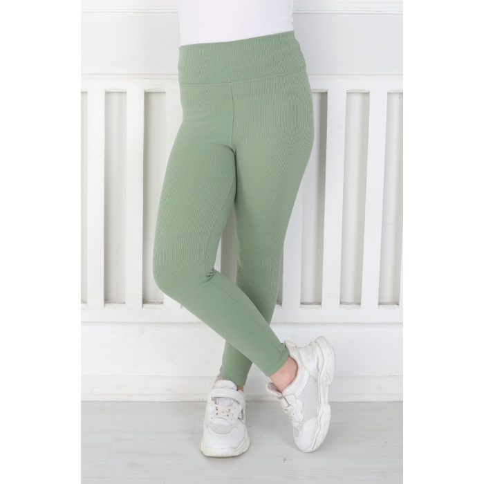 Dar Paça Birinci Kalite Fitilli Kumaş Yeşil Kız Çocuk Günlük Tayt