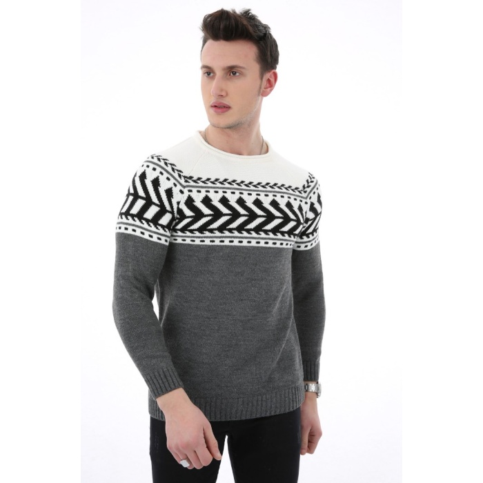 Desenli Kalın Kışlık Erkek Günlük Triko Kazak