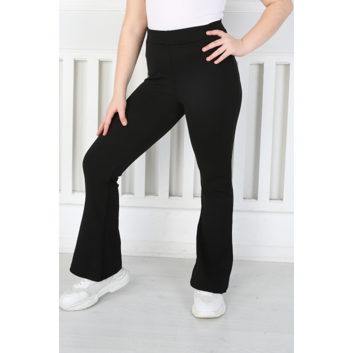 İspanyol Paça Birinci Kalite Fitilli Kumaş Siyah Kız Çocuk Günlük Tayt