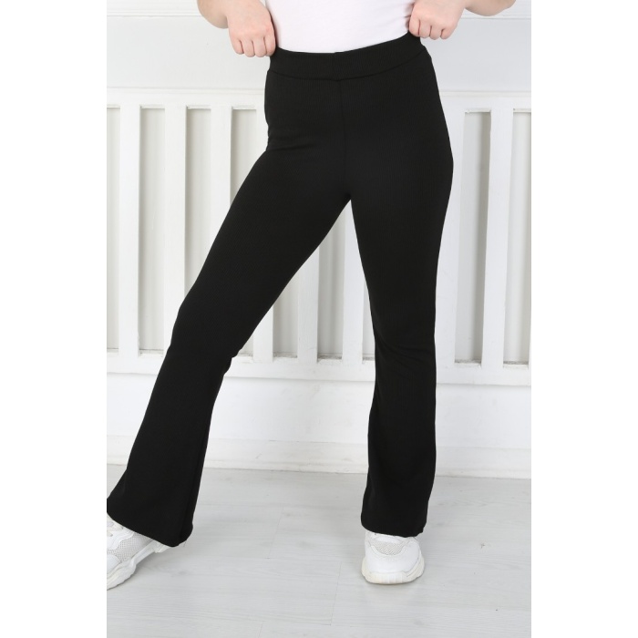 İspanyol Paça Birinci Kalite Fitilli Kumaş Siyah Kız Çocuk Günlük Tayt