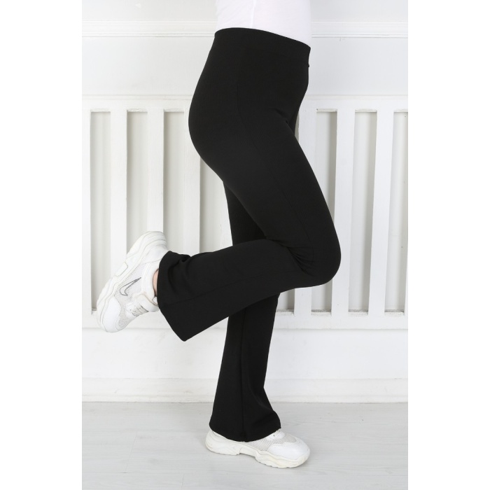 İspanyol Paça Birinci Kalite Fitilli Kumaş Siyah Kız Çocuk Günlük Tayt