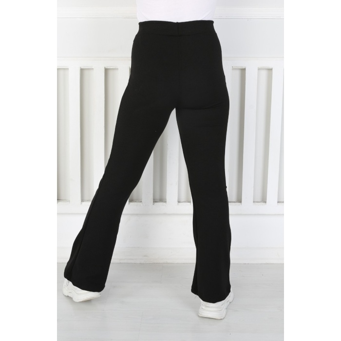 İspanyol Paça Birinci Kalite Fitilli Kumaş Siyah Kız Çocuk Günlük Tayt