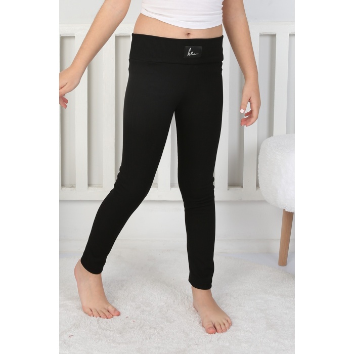 Şardonlu Fitilli Kumaş Arma Detaylı Kız Çocuk Günlük Tayt