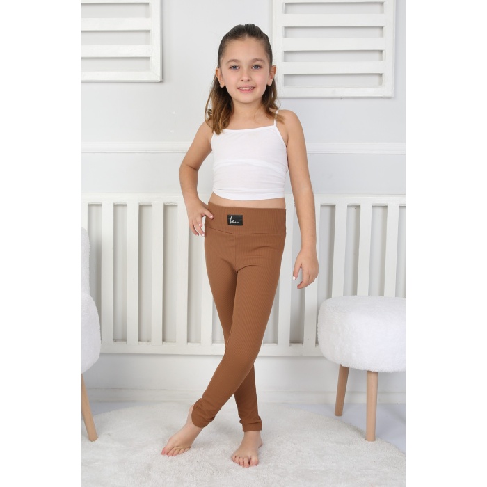 Şardonlu Fitilli Kumaş Arma Detaylı Kız Çocuk Günlük Tayt