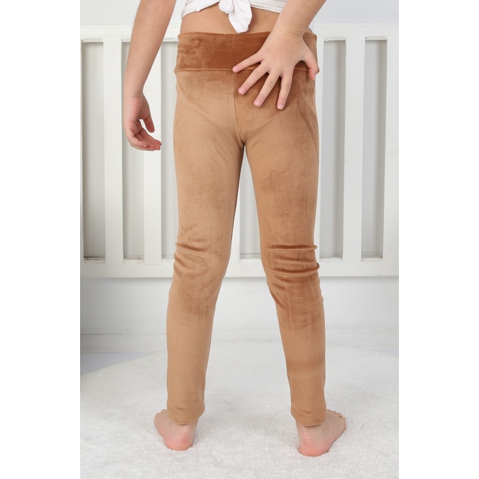 Likralı Kadife Kumaş Arma Detaylı Kız Çocuk Günlük Tayt