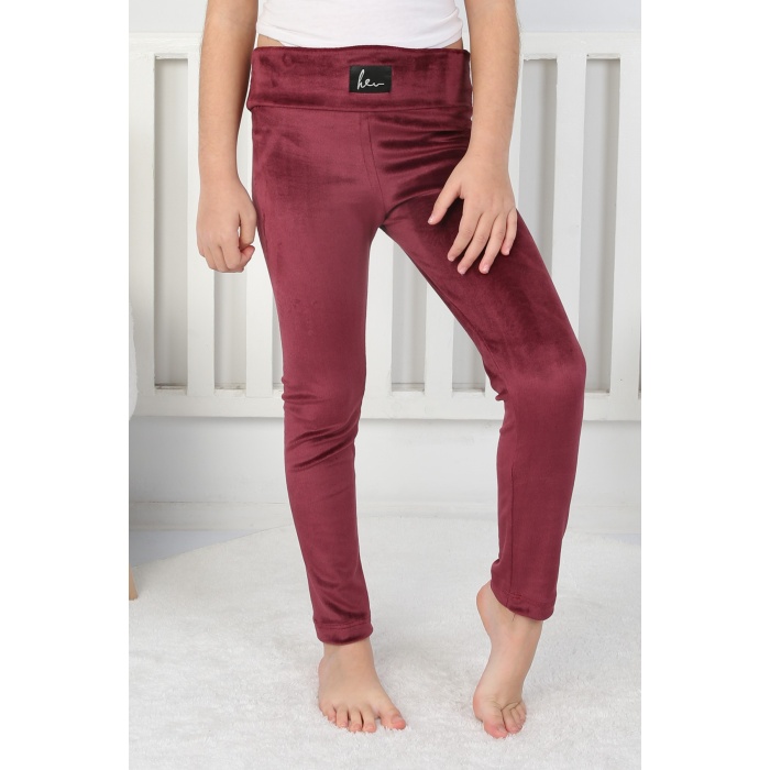 Likralı Kadife Kumaş Arma Detaylı Kız Çocuk Günlük Tayt