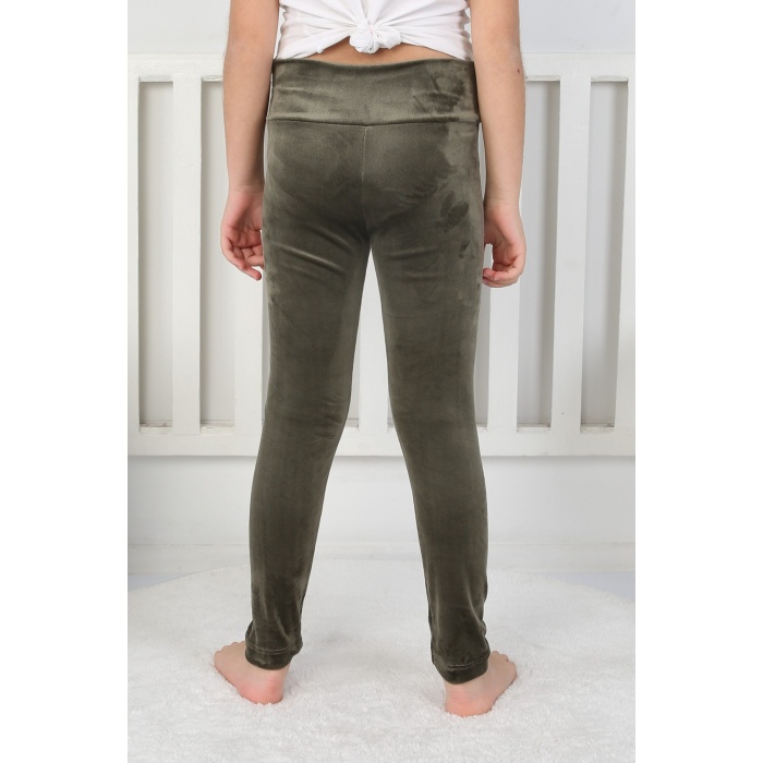 Likralı Kadife Kumaş Arma Detaylı Kız Çocuk Günlük Tayt