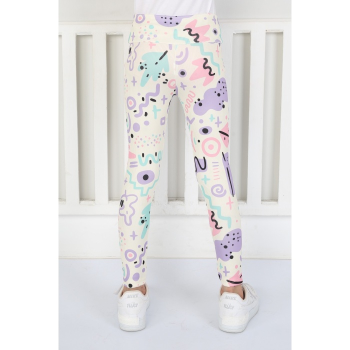 Şardonsuz Fitilli Kumaş Baskılı Kız Çocuk Günlük Tayt