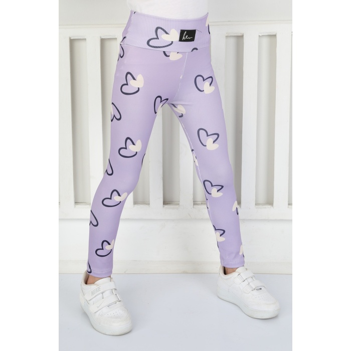 Şardonsuz Fitilli Kumaş Baskılı Kız Çocuk Günlük Tayt