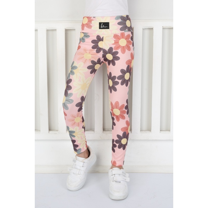 Şardonsuz Fitilli Kumaş Baskılı Kız Çocuk Günlük Tayt