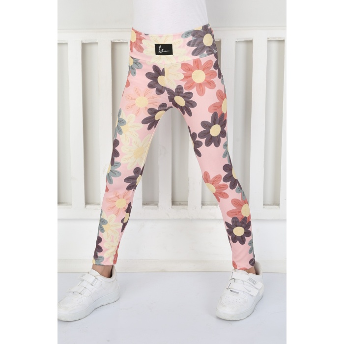 Şardonsuz Fitilli Kumaş Baskılı Kız Çocuk Günlük Tayt