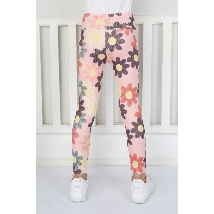 Şardonsuz Fitilli Kumaş Baskılı Kız Çocuk Günlük Tayt