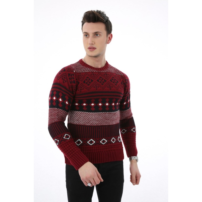 Çok Renkli Desenli Kalın Kışlık Erkek Günlük Triko Kazak