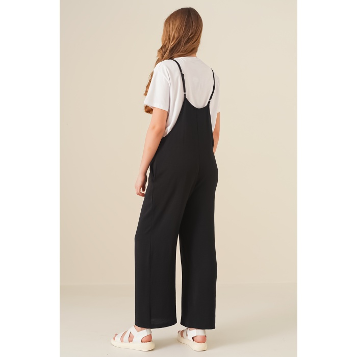 7019 Askılı Bahçivan Tulum - Siyah