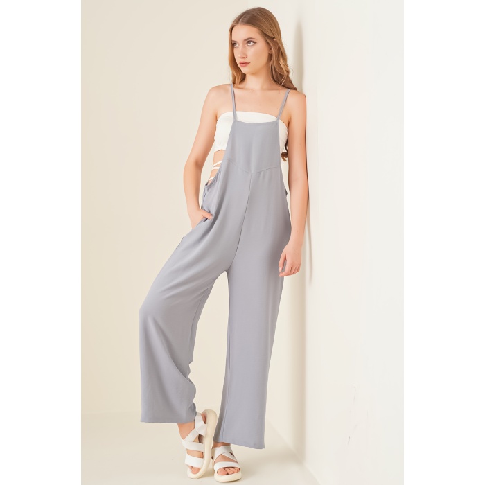 7019 Askılı Bahçivan Tulum - Gri