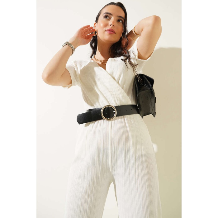 7022 Kemerli Örme Tulum - Beyaz