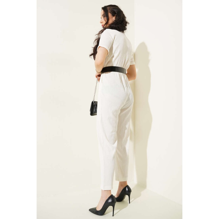 7022 Kemerli Örme Tulum - Beyaz