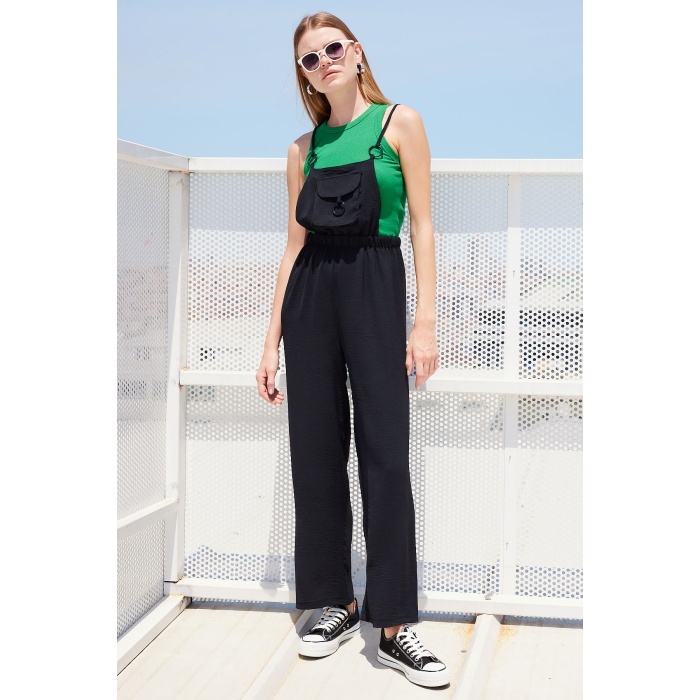 7023 Askılı Bahçıvan Tulum - Siyah